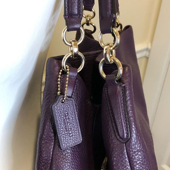 COACH Madison Phoebe Tumbled Purple Leather Purple Lining 3 Section Shoulder Bag - Picture 4 of 16
